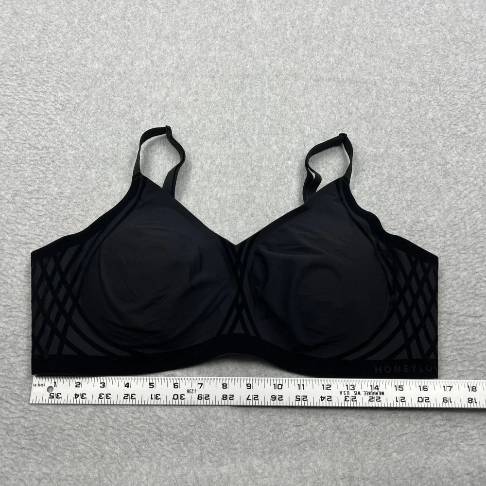 Honeylove Silhouette Bra 2X‎ Black Seamless Mesh Wireless Comfort Padded Stretch